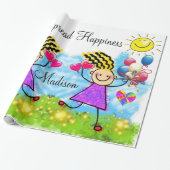 Papier Cadeau Papier brillant, Ballons filles Coeurs heureux (Déroulé)