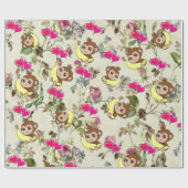 Papier Cadeau Papier brillant, Bananes Singes Floral (Plat)