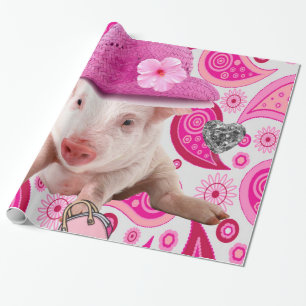 Papier Cadeau Papier brillant, Coeurs d'argent de porc rose