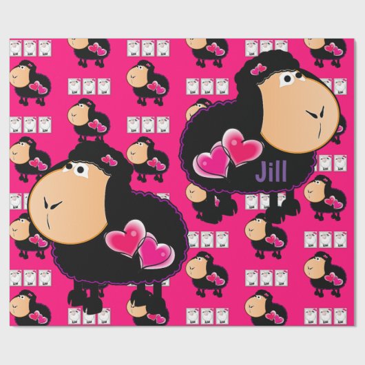 Papier Cadeau Papier brillant, Coeurs roses de mouton (Plat)