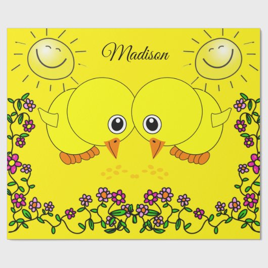 Papier Cadeau Papier brillant, Jaune Chicks Soleil Floral (Plat)