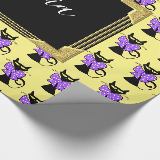 Papier Cadeau Papier brillant, Monogramme de chat jaune noir (Coin)
