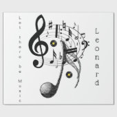 Papier Cadeau Papier brillant, notes de musique noir et blanc (Plat)