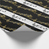 Papier Cadeau Papier brillant, notes de musique noir et blanc (Coin)