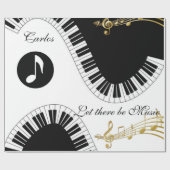 Papier Cadeau Papier brillant, notes de musique noir et blanc (Plat)