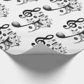 Papier Cadeau Papier brillant, notes de musique noir et blanc (Coin)
