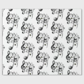 Papier Cadeau Papier brillant, notes de musique noir et blanc (Plat)