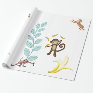 Papier Cadeau Papier brillant Papier Singes Bananes Feuilles