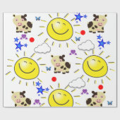 Papier Cadeau Papier brillant, Papillon Coeur Soleil Vache (Plat)