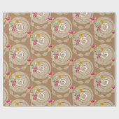Papier Cadeau Papier brillant, Papillon floral beige (Plat)