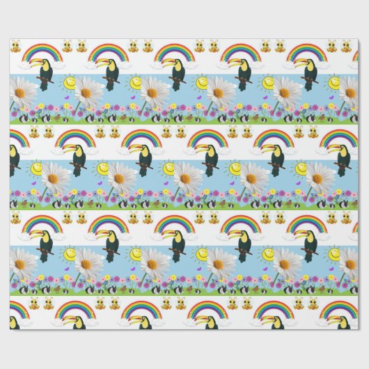 Papier Cadeau Papier brillant, perroquets arc-en-ciel Soleil lap (Plat)