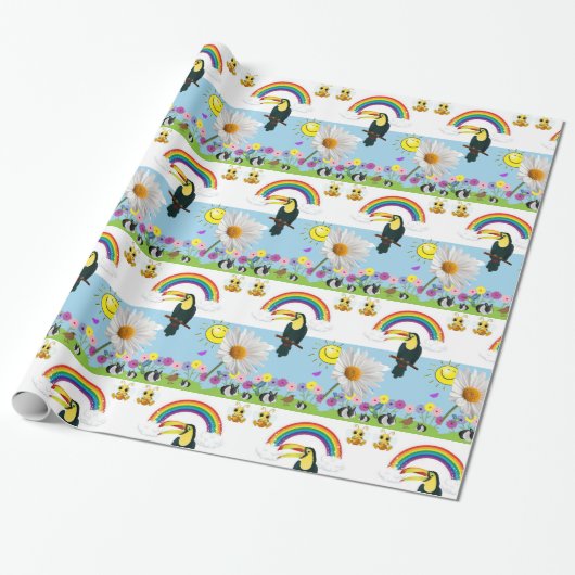 Papier Cadeau Papier brillant, perroquets arc-en-ciel Soleil lap (Déroulé)