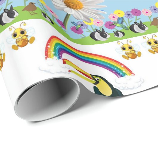 Papier Cadeau Papier brillant, perroquets arc-en-ciel Soleil lap (Coin rond)