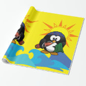 Papier Cadeau Papier brillant, Plage Surfer Penguin (Déroulé)