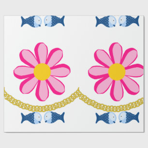 Papier Cadeau Papier brillant, Poisson à chaîne d'or florale