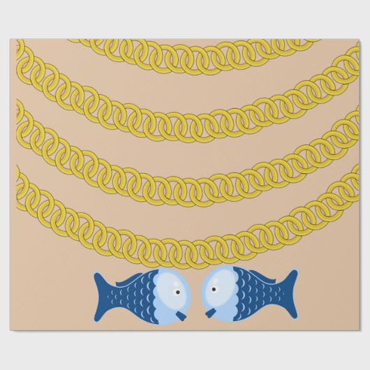 Papier Cadeau Papier brillant, Poisson à chaîne or (Plat)
