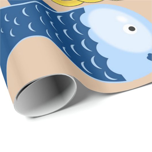 Papier Cadeau Papier brillant, Poisson à chaîne or (Coin rond)