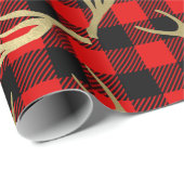Papier Cadeau Papier & Buffalo à carreaux rouges et noirs & bois (Coin rond)