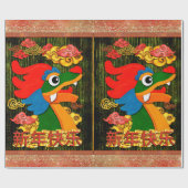 Papier Cadeau Papier coupé en Chine Dragon Bois Vert Or (Plat)