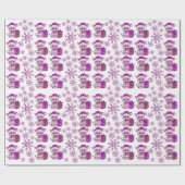 Papier Cadeau Papier d’emballage violet du chat de Noël (Plat)