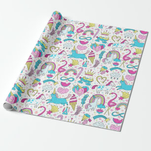 Papier Cadeau Papier de Motif de gribouillage Unicorne