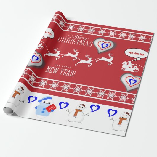Papier Cadeau Papier de Noël Joyeux Noël Joyeux Nouveau (Déroulé)