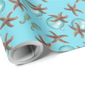 Papier Cadeau Papier de Noël Motif de poisson étoilé bleu marine (Coin rond)