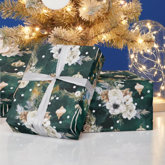 Papier Cadeau Papier de Noël Whimsical fleurs blanches motif (Vacances)