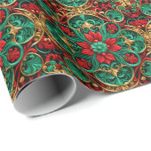 Papier Cadeau Papier décoratif rouge vert de vacances (Coin rond)