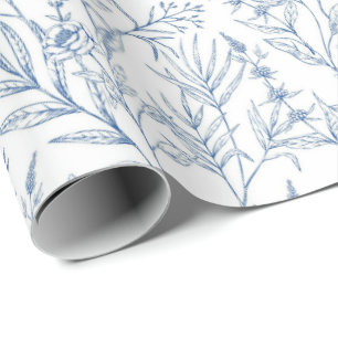 Papier Cadeau Papier d'écrêtage Floral Toile Bleu Français