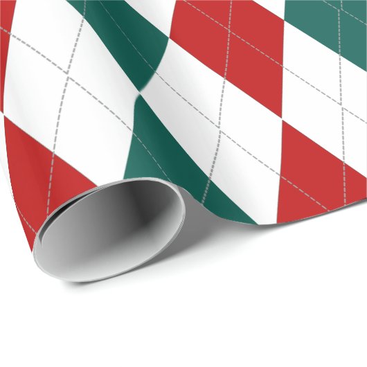 Papier Cadeau Papier d'emballage à motifs de losanges vert rouge (Coin rond)