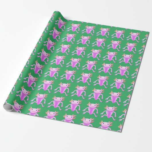 Papier Cadeau papier d'emballage aXolotl vert (Déroulé)