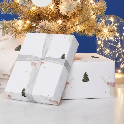 Papier Cadeau papier d'emballage blanc Reindeer Christmas tree (Vacances)
