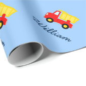 Papier Cadeau Papier d'emballage bleu bébé avec camion à benne (Coin rond)