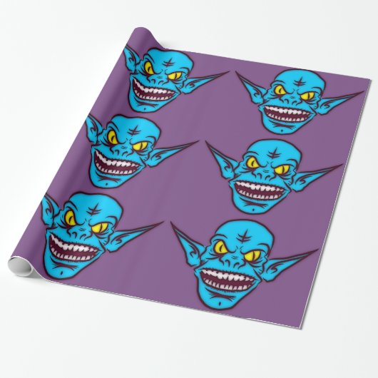Papier Cadeau papier d'emballage bleu zombie troll démon (Déroulé)