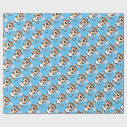 Papier Cadeau Papier d'emballage carrelé de singe pour bébé (Plat)
