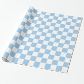 Papier Cadeau Papier d'emballage Checkered bleu-clair et blanc (Déroulé)