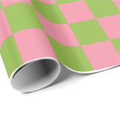 Papier Cadeau Papier d'emballage Checkered vert pomme de rose (Coin rond)