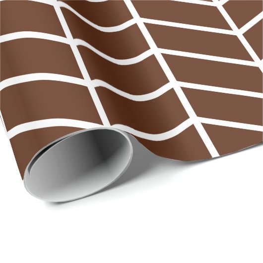 Papier Cadeau Papier d'emballage Chevron - Blanc sur Brown |XL| (Coin rond)