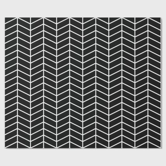 Papier Cadeau Papier d'emballage Chevron - Blanc sur noir |XL| (Plat)