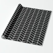 Papier Cadeau Papier d'emballage Chevron - Blanc sur noir |XL| (Déroulé)
