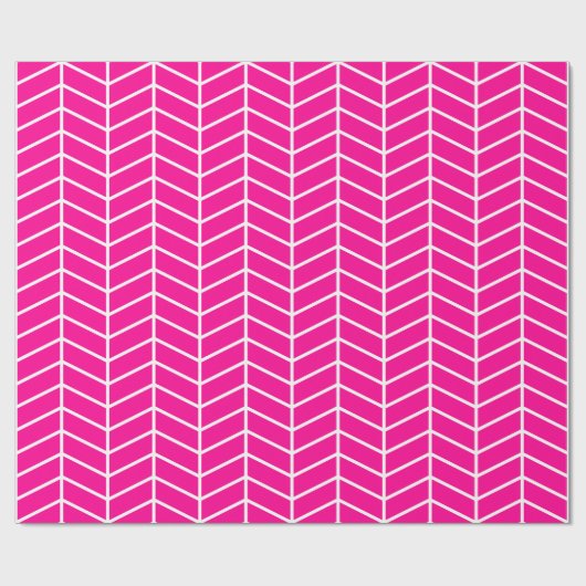 Papier Cadeau Papier d'emballage Chevron - Blanc sur rose chaud  (Plat)