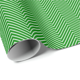 Papier Cadeau Papier d'emballage Chevron Line - Blanc sur vert