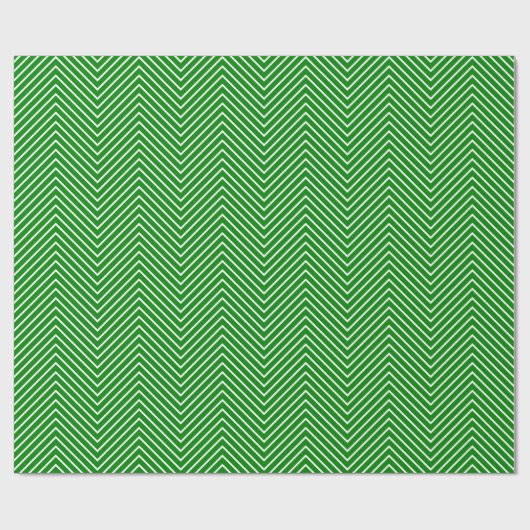 Papier Cadeau Papier d'emballage Chevron Line - Blanc sur vert | (Plat)