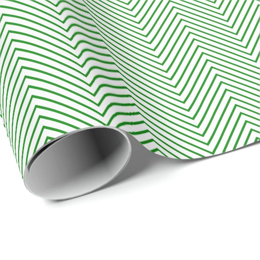 Papier Cadeau Papier d'emballage Chevron Line - Vert sur blanc (Coin rond)