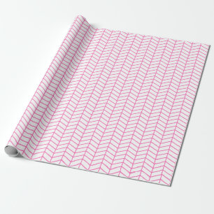 Papier Cadeau Papier d'emballage Chevron - rose sur blanc