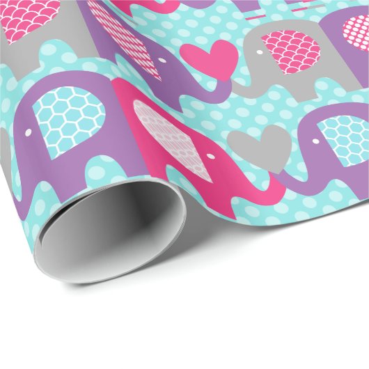 Papier Cadeau Papier d'emballage d'amour rose, pourpre, gris (Coin rond)