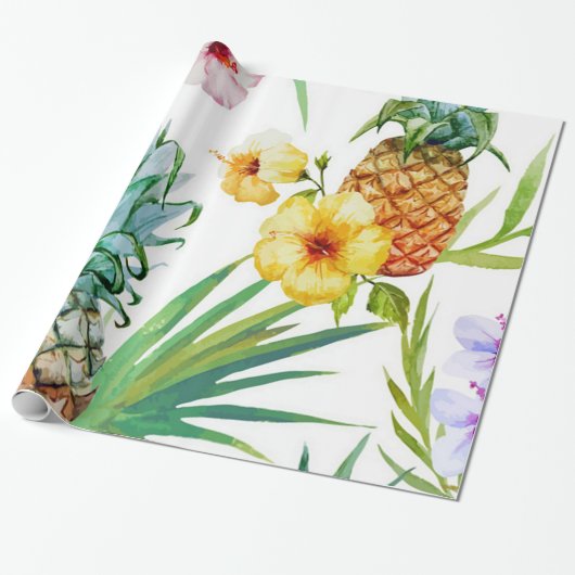 Papier Cadeau Papier d'emballage d'ananas tropical de paradis (Déroulé)