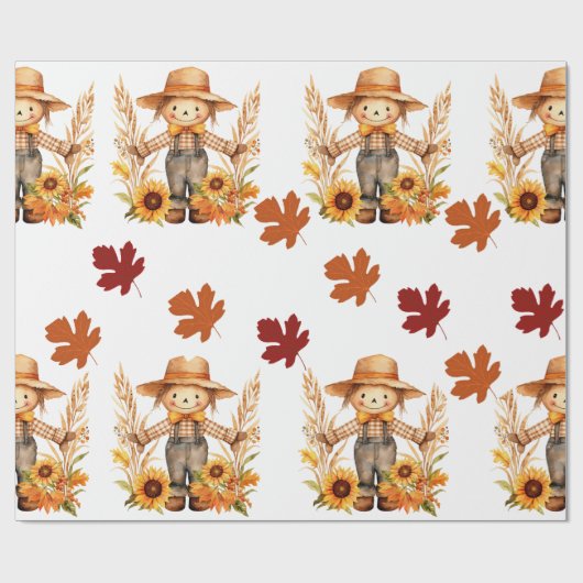 Papier Cadeau Papier d'emballage d'automne, épouvantail d'automn (Plat)