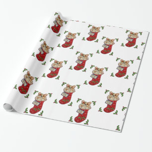 Papier Cadeau Papier d'emballage de bas de Noël de corgi